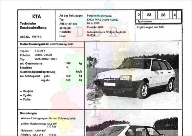 Personenkraftwagen LADA WAS 21093 1500 S