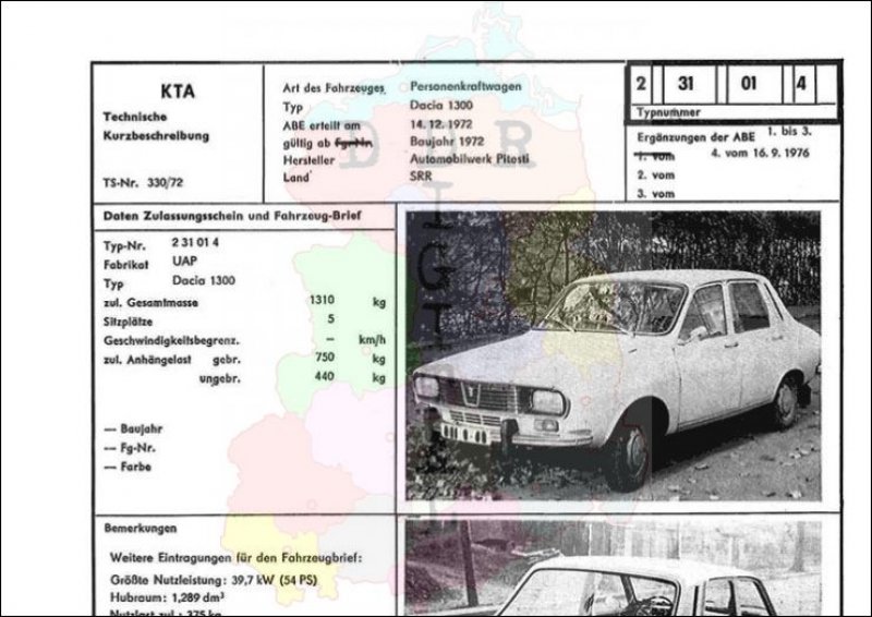 Personenkraftwagen Dacia 1300