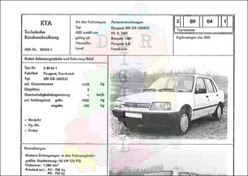 Personenkraftwagen Peugeot 309 GR-10AB32