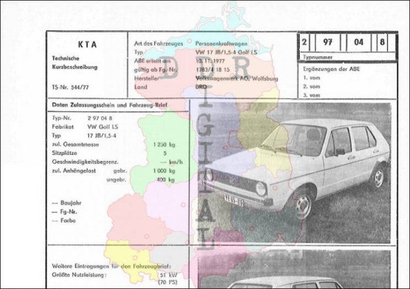 Personenkraftwagen VW 17 JB/1,5-4 Golf LS