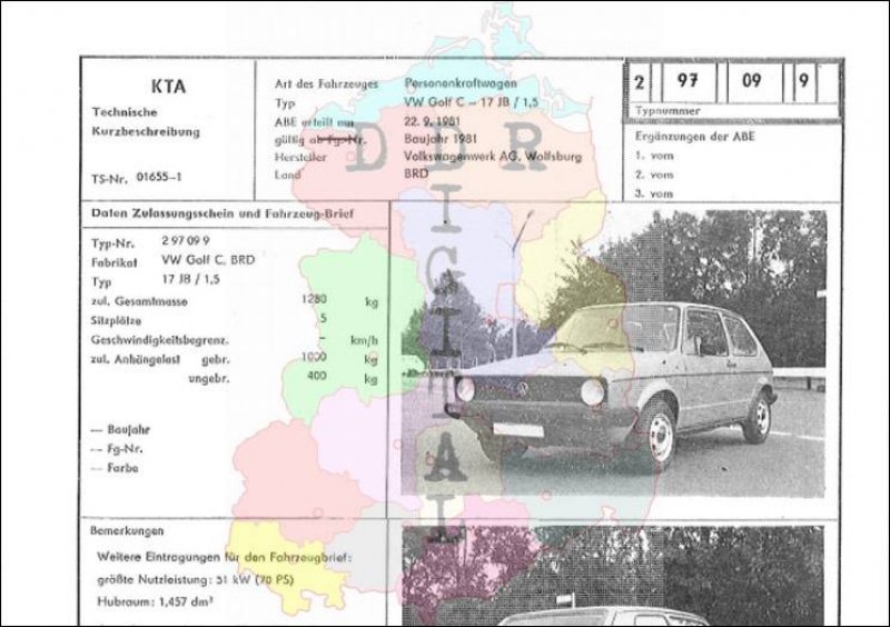 Personenkraftwagen VW Golf C - 17 JB / 1,5