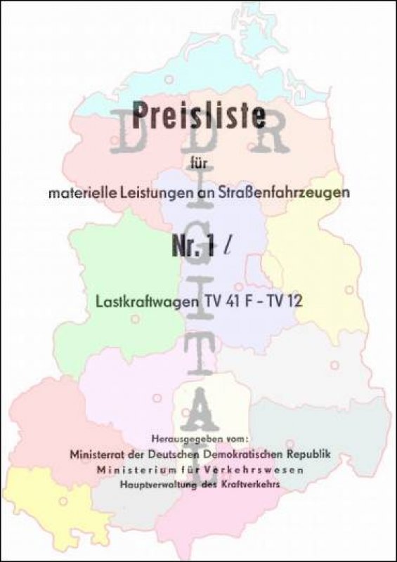 Preisliste für materielle Leistungen an Strassenfahrzeugen Nr. 1 / Lastkraftwagen TV 41 F- TV 12
