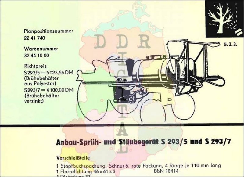 Anbau-Sprüh- und Stäubegerät S 293/5 und S 293/7