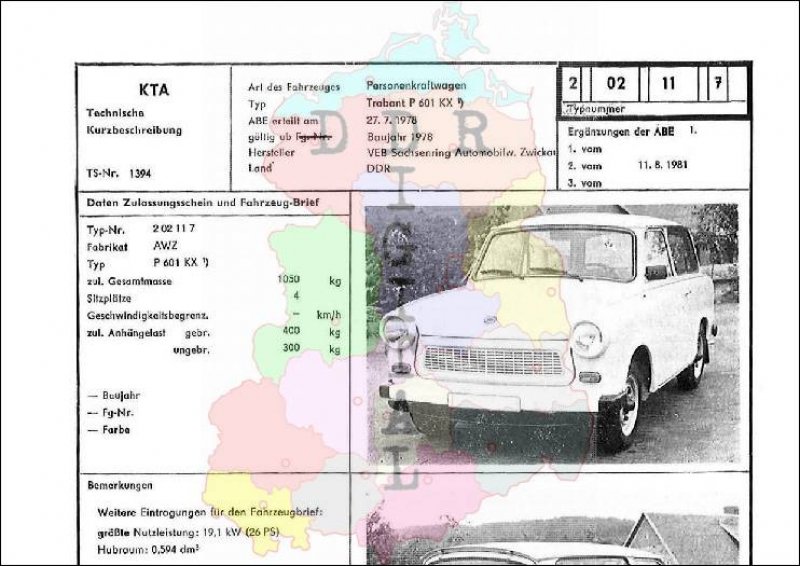 Personenkraftwagen Trabant P 601 KX