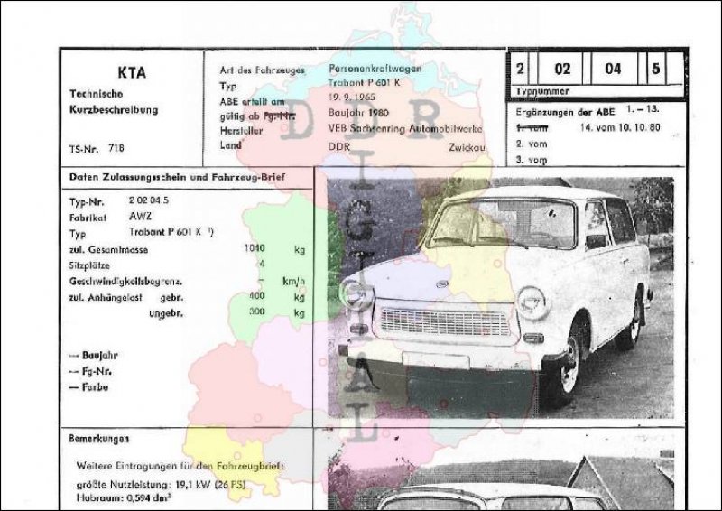 Personenkraftwagen Trabant P 601 KSH