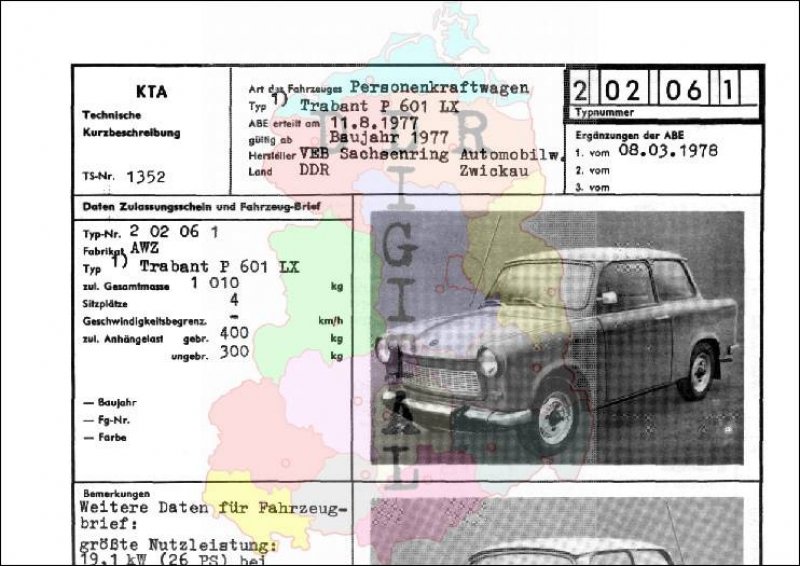 Personenkraftwagen Trabant P 601 LX