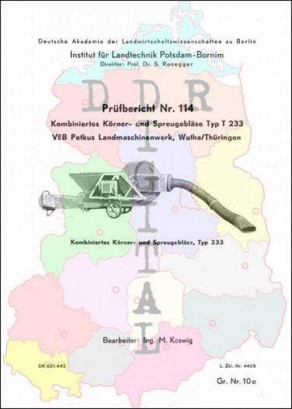 Kombiniertes Körner- und Spreugebläse Typ T 233