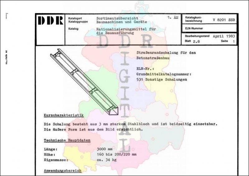 Straßenrandschalung für den Betonstraßenbau