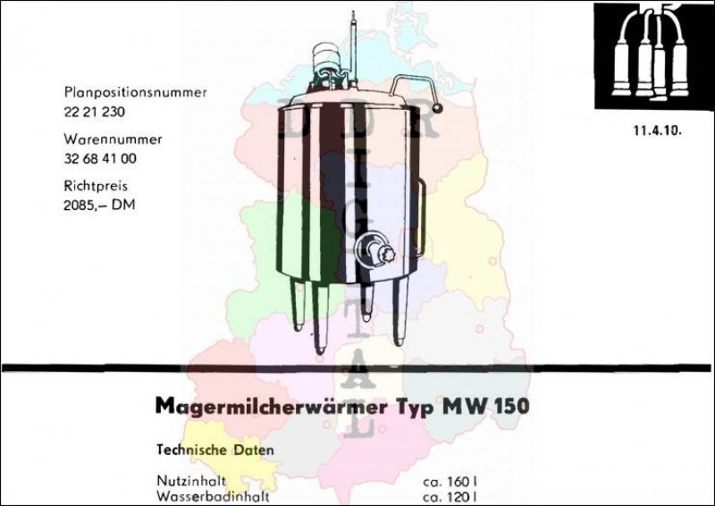 Magermilcherwärmer Typ Mw 150