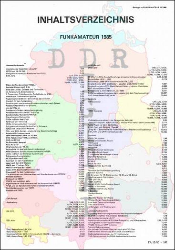 Inhaltsverzeichnis Funkamateur 1985
