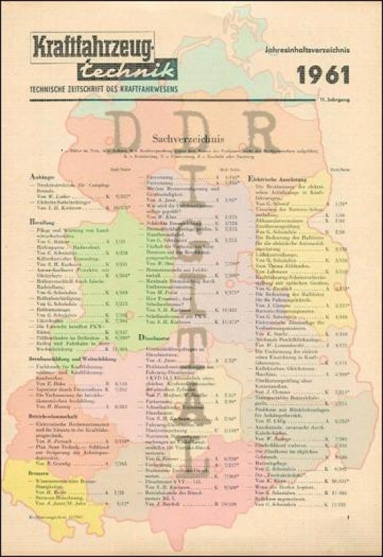 Kraftfahrzeugtechnik Jahresinhaltsverzeichnis 1961