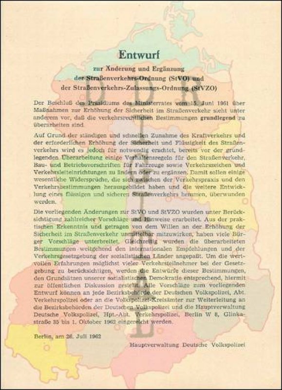 Entwurf zur Änderung und Ergänzing der Straßenverkehrs-Ordnung (StVO) und der Straßenverkehrs-Zulassungs-Ordnung (StVZO)