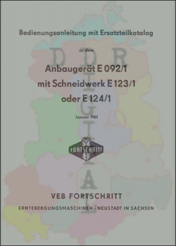 Anbaugerät E 092/1 mit Schneidwerk E 123/1 oder E 124/1