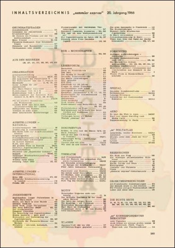 Inhaltsverzeichnis "sammler express" 1966