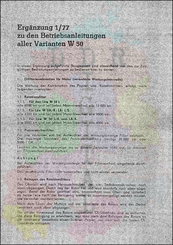 Ergänzung 1/77 zu den Betriebsanleitungen aller Varianten W 50